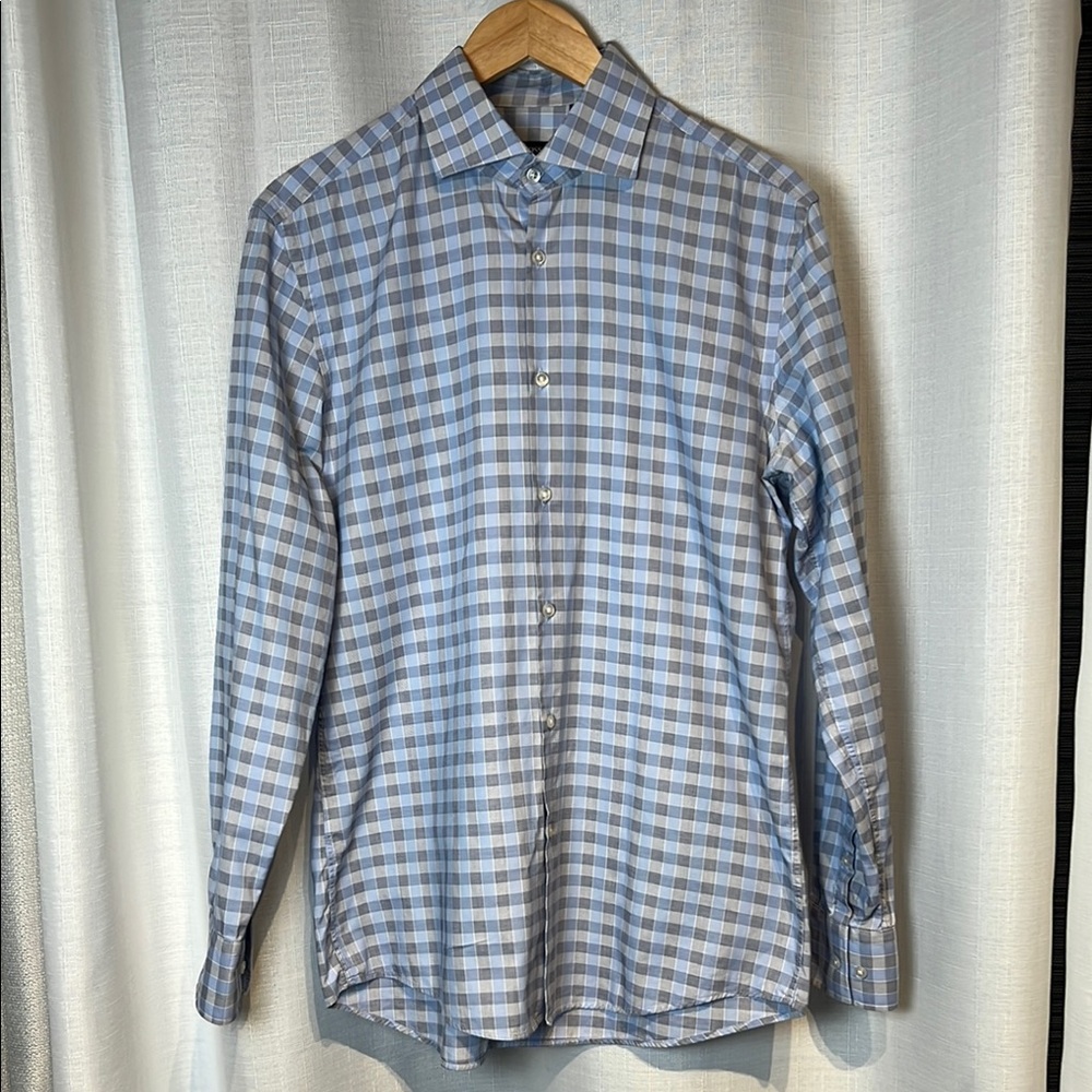 Hugo Boss Blue and White Checkered Men's Dress Shirt